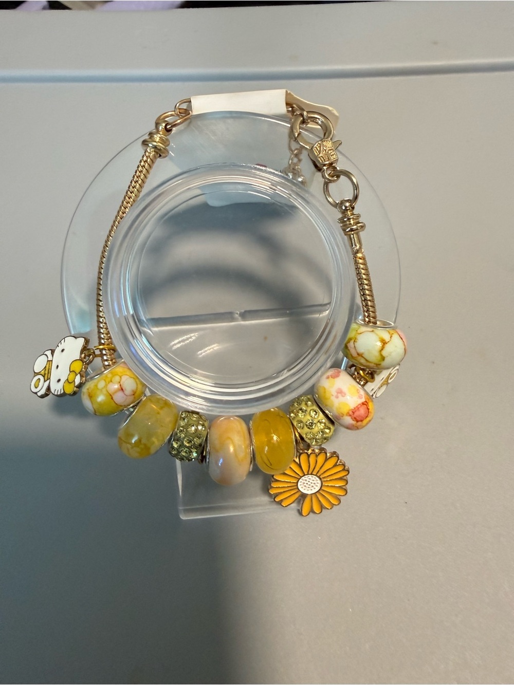 Yellow Floral Charm Bracelet with Daisy Drop